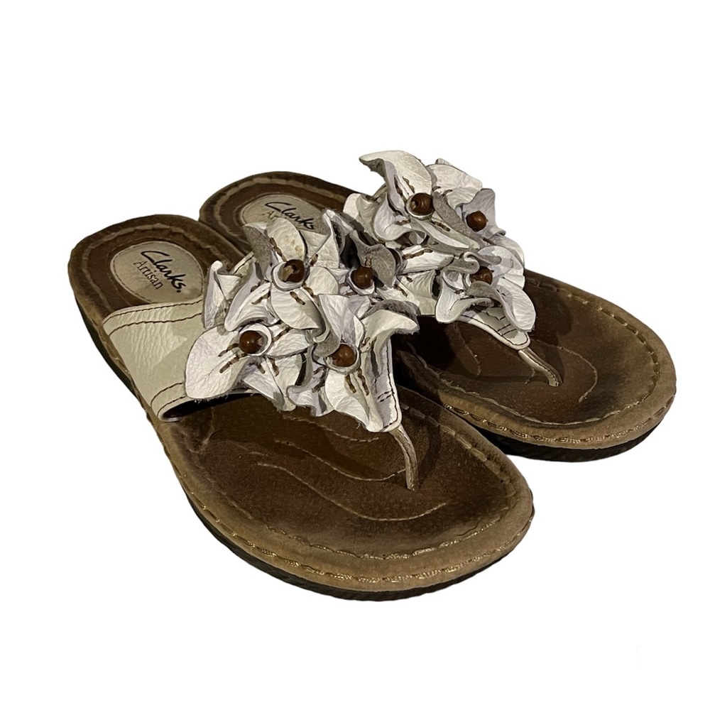 Clarks Artisan 82635 Flowers thong flip flop wedge sandals shoes womens 7 1/2 m